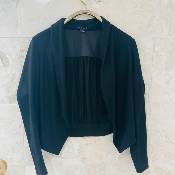 THEORY {2} Black Jacket / Shrug /Cardi Wool & Poly Sheer - Picture 2 of 5